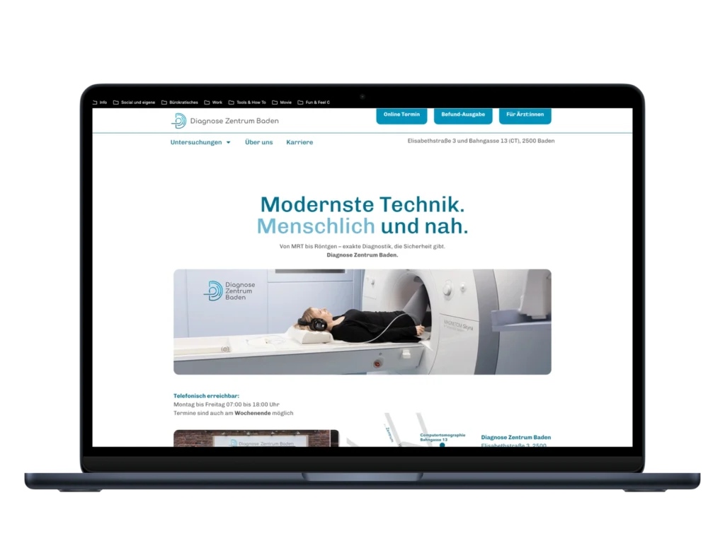 Die Website des Diagnoszentrum Baden. Web-Desihn von A Downstairs Affair in Wien.